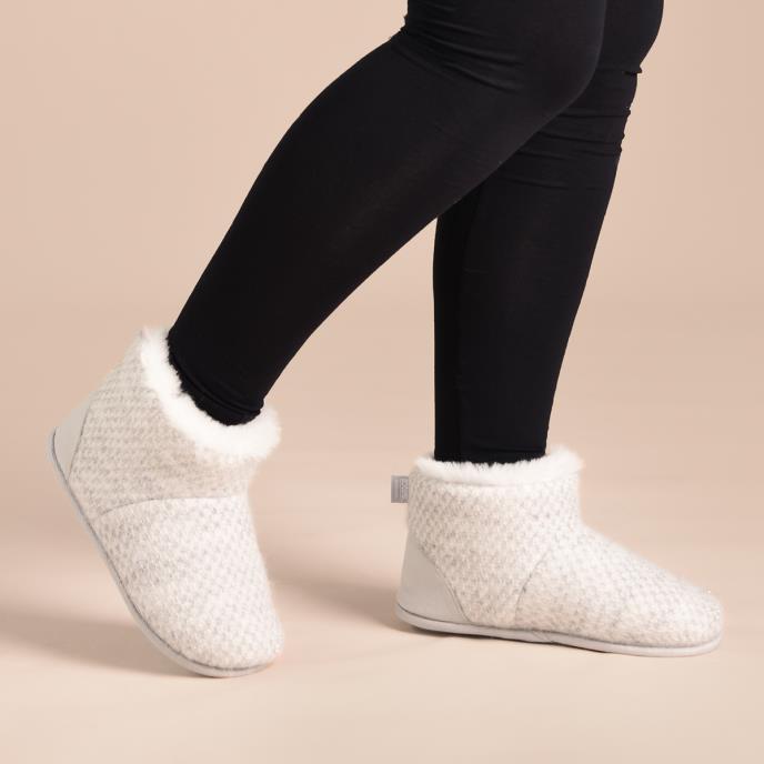 Isotoner® Ladies Sparkle Knit Boot Slippers Light Grey